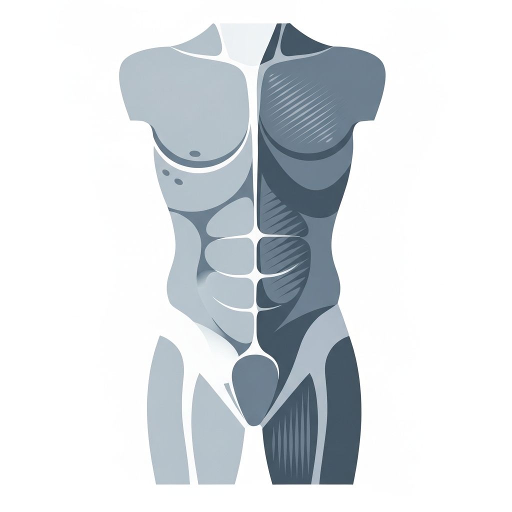 Stylized conceptual illustration of body composition in muted slate and blue tones